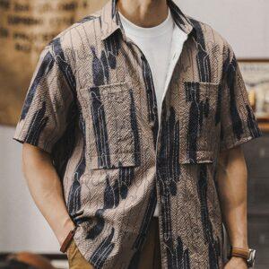 Men's Retro Thin Loose Short Sleeve Trendy shirt Brown